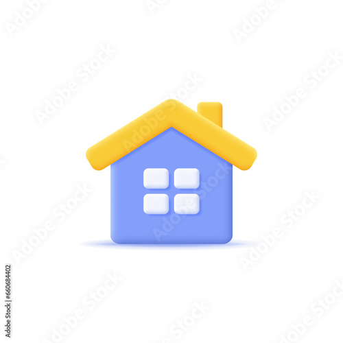 House symbol. 3d icon for house buying, real estate, mortgage, loan, money investment, home for sale, rent concept, website, app button. Vector illustration isolated on white background
