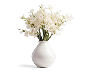 vase with beautiful white flowers, png file of isolated cutout object with shadow on transparent background.