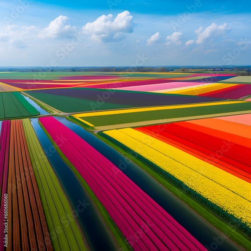 A view of the colorful tulip fields in Holland 
