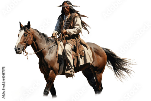 Courageous Apache Horseback Journey on isolated background