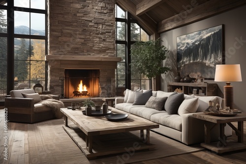 Modern Farmhouse living room with a mix of rustic and contemporary elements © Aurora Blaze