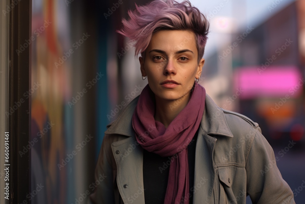 Portrait of non binary person in the city Portrait of non binary person in the city