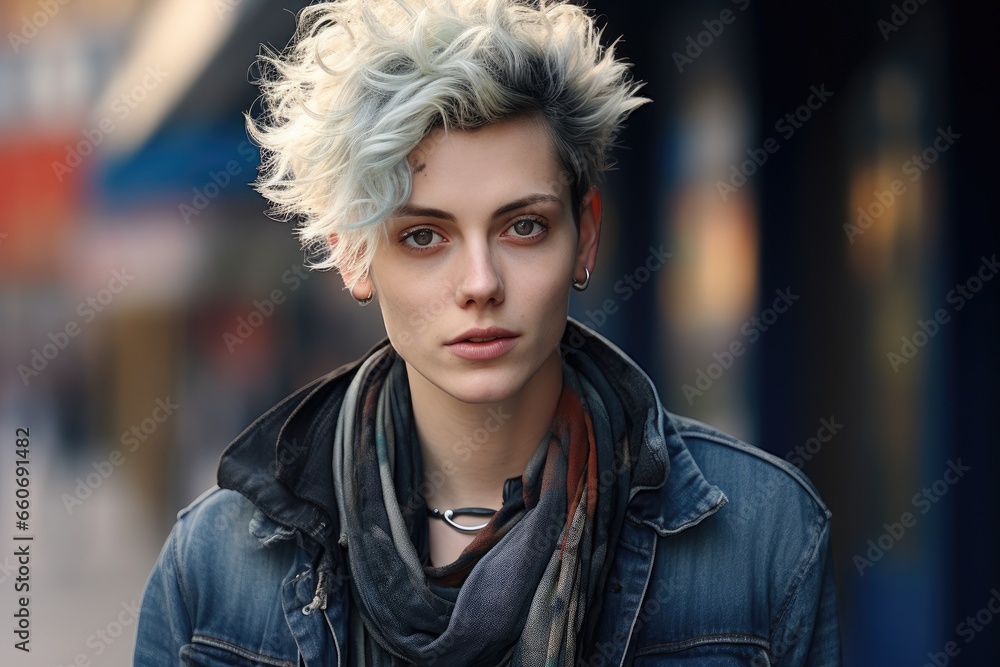 Portrait of non binary person in the city Portrait of non binary person in the city