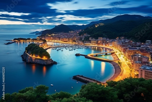 Foto beautiful view of the bay in San Sebastian, Spain. Generative AI