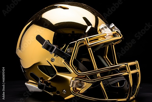 Shiny gold American football helmet. Generative AI