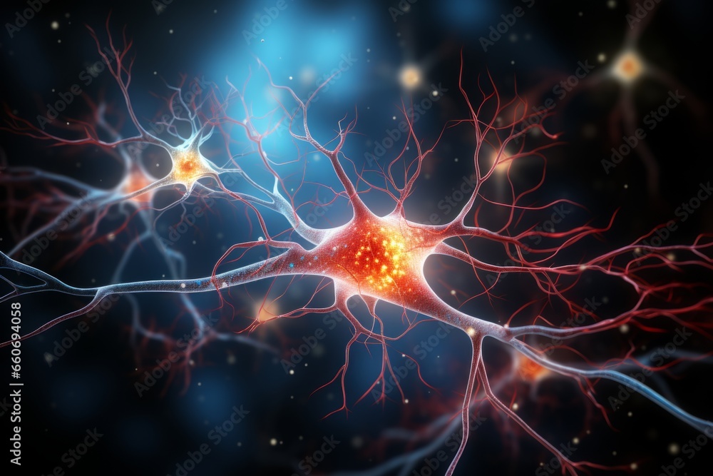 Neuron cells neural network under microscope neuro research science brain signal information
