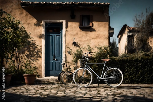 bicycle in front of the house.