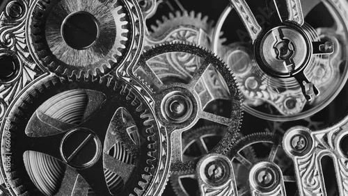 black and white vintage close view of watch mechanism. macro 4K