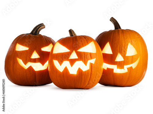 halloween pumpkin row isolated on white