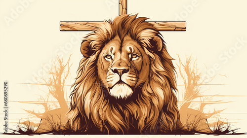 desenho fofo infantil de leão da tribo de judah simbolo religioso de fé cristã  photo