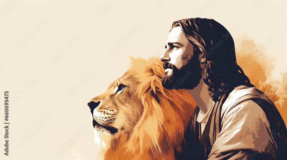 Jesus cristo e leão da tribo de judah, ilustração de fé cristã Stock ...