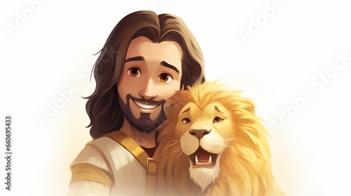desenho de Jesus cristo e leão da tribo de judah, ilustração de fé cristã 