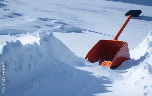 snow shovel in the snow created with generative Ai