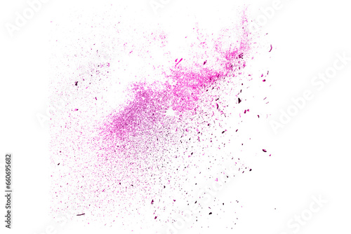 Dry river sand explosion isolated on black background. Abstract sand cloud. pink colored sand splash against transparent  background.