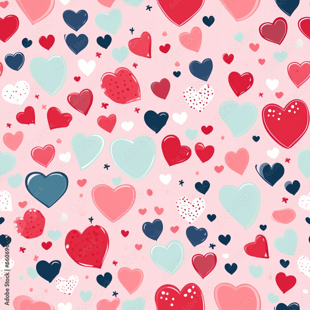 Seamless love Valentines day pattern with colorful hearts. High quality photo