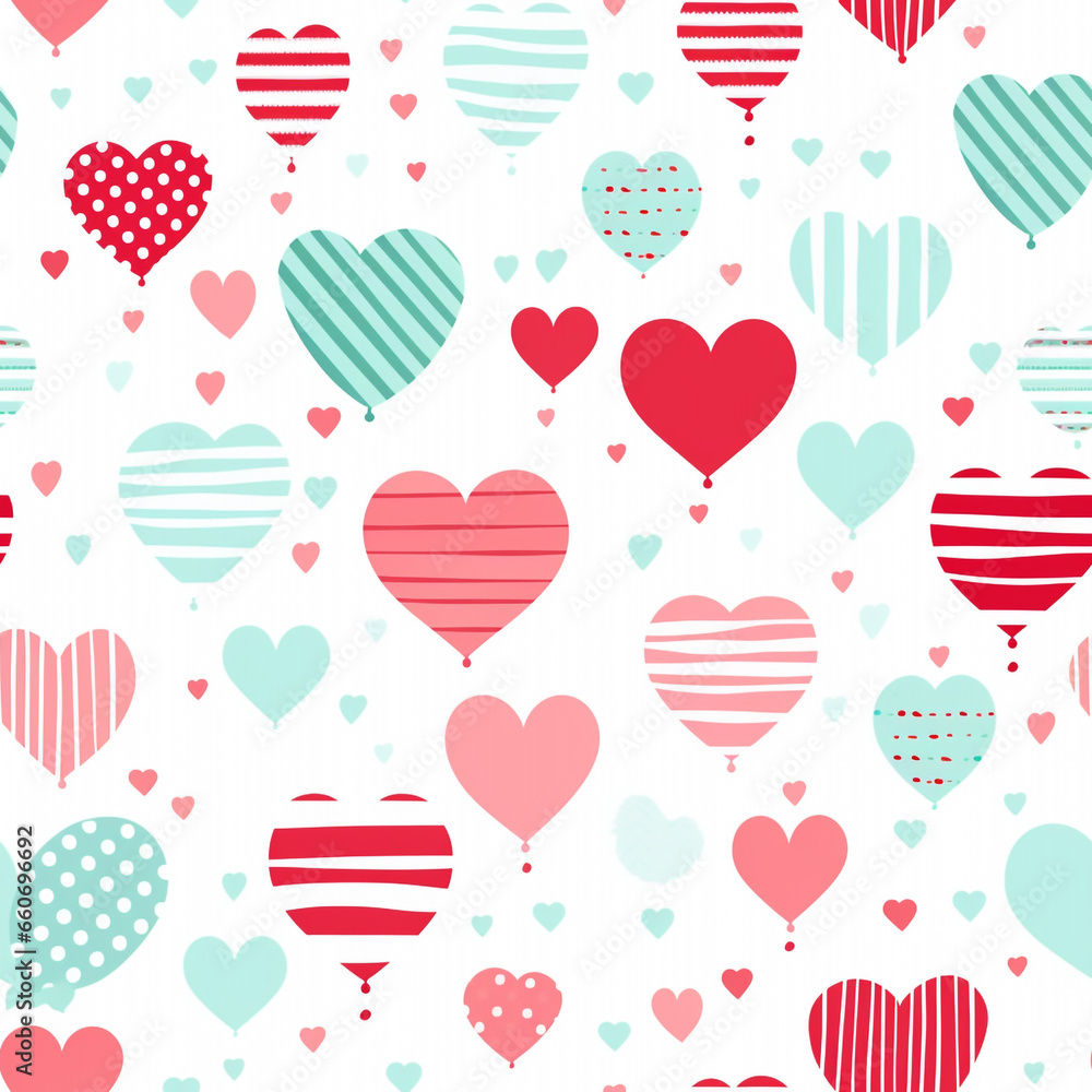 hearts on white background seamless pattern,valentines days , light red, pink green pink hearts. High quality photo