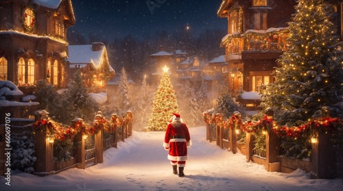 Yuletide Wonders: Santa's Magical Trek in a Christmas Town