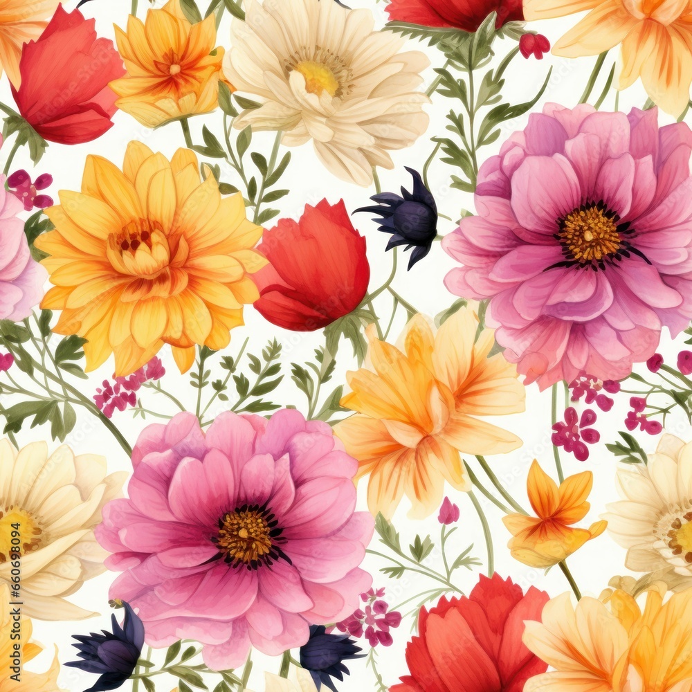 colorful flowers seamless pattern ,Generative AI colorful flowers seamless pattern ,Generative AI