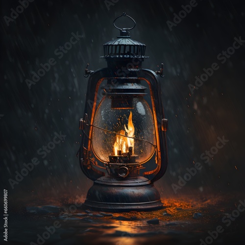 oil lantern in the rain 35mm macro 8k vivid flame background blur dramatic lighting 