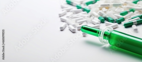 Capsule medicine granules on white background