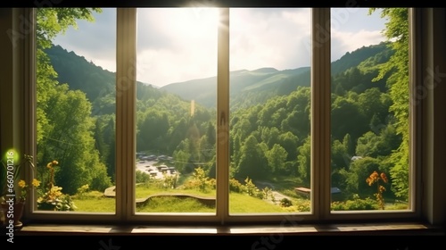landscape natural scenery background. the view from the window with a beautiful view