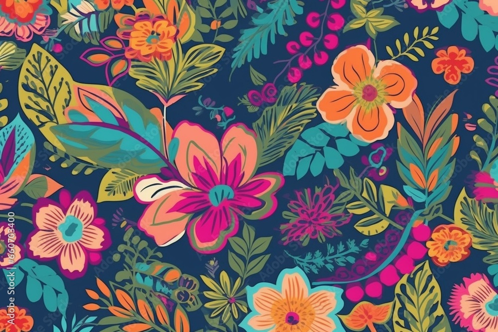 Vibrant floral pattern in a range of colors. Generative AI