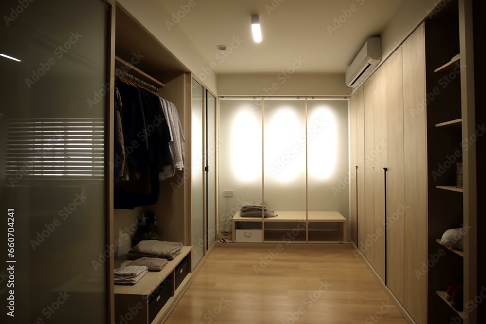 Indoor space with wardrobe. Generative AI