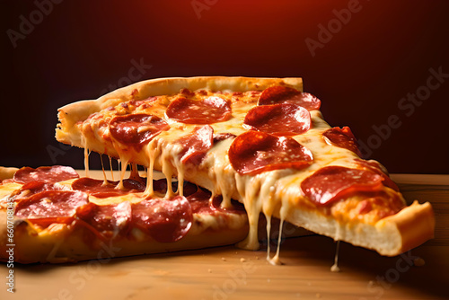 Nahaufnahme einer Margherita-Pizzascheibe mit Salami auf hellem Hintergrund  leckere Margherita-Pizzascheiben mit Schinken  Margherita-Pizza mit frischen Tomaten und Basilikum