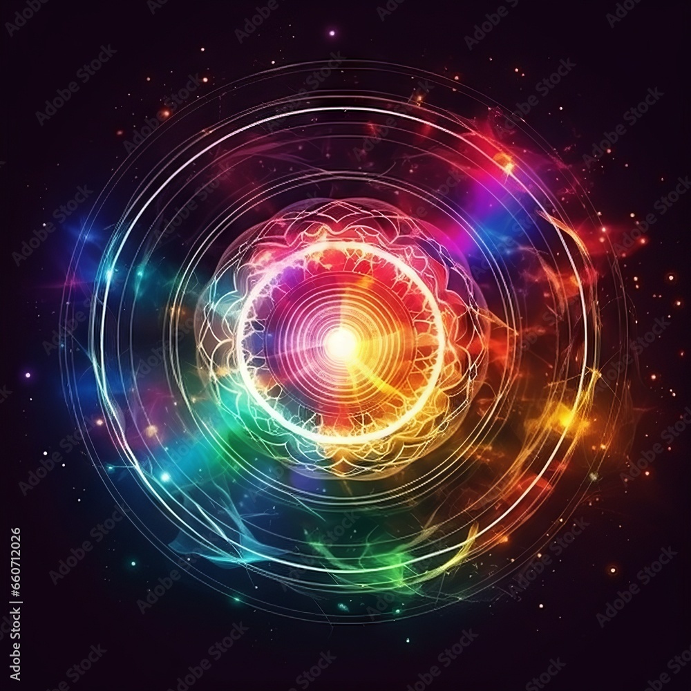 An artistic depiction of healing energy and chakras. Generative AI. 