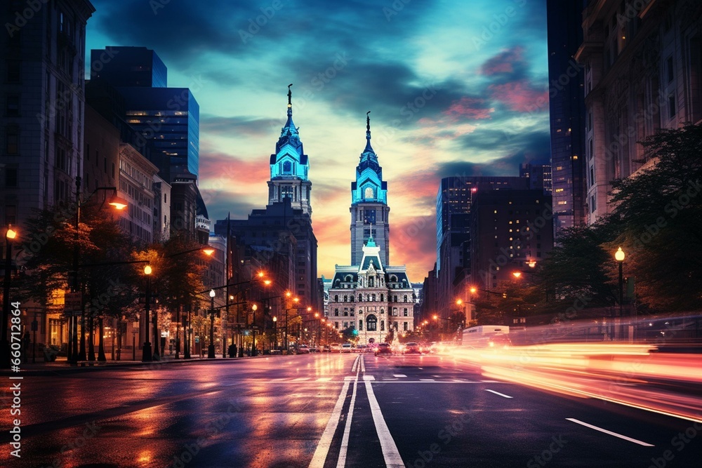 Downtown Philadelphia, Pennsylvania, USA cityscape. Generative AI
