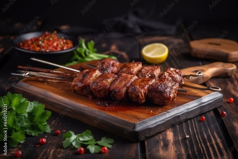 Grilled meat with smoky barbecue flavor. Generative AI