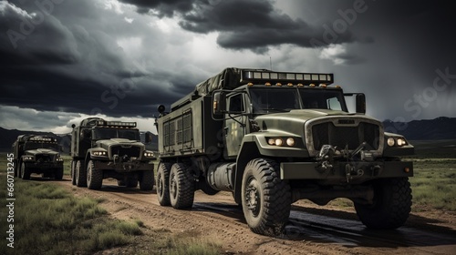 truck on the road with dark cloudy sky photo