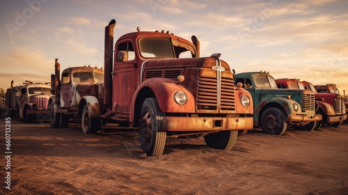 Rustic Rigs: Explore the aging beauty of vintage semi-trucks in a classic truck graveyard. Use creative angles and lighting to showcase the textures, colors, and history that these retired giants hold photo