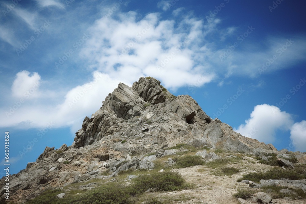 Rocky peak against sky. Generative AI