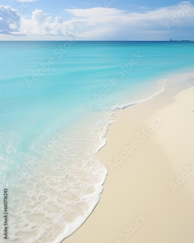 A breathtaking aerial view of a beach, with turquoise waters and powdery white sand. Amidst the vast expanse of the beach, there is a single set of footprints that lead to a prominent cross, © Justlight