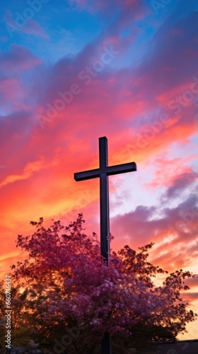 The richness of the colors in the sky seems to envelop the cross, as if nature itself is paying tribute to the sacred symbol.