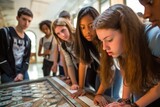 Closeup of a group of students studying the floor tiles of a Moorishstyle church, learning about the cultural influences and architectural styles that have shaped this unique religious structure.