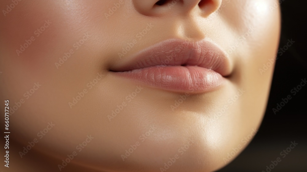 Obraz premium Closeup of a persons face, their eyes closed and their lips curled into a gentle smile as they let go of all worries and anxieties and surrender to the present moment.