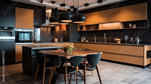 Modern kitchen with cabinets in a mix of light and dark colors © MBRAMO