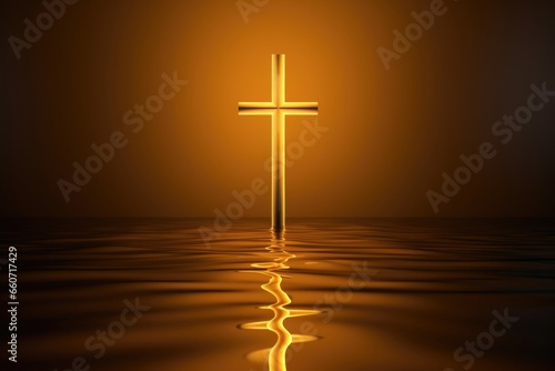 A gentle beam of candlelight dances upon the smooth surface of a bright golden cross, creating a warm and inviting atmosphere.