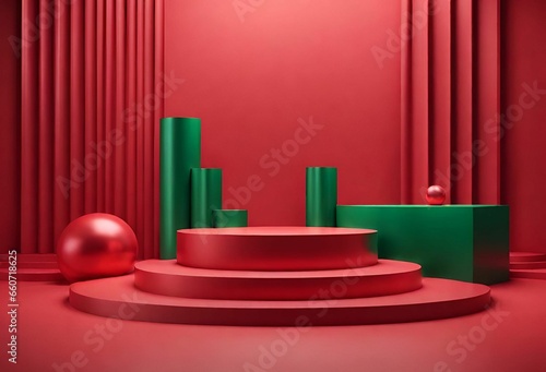 Christmas abstract background  Geometric podium concept Christmas-theme  Padestal podium stage 3D render illustration with a minimalistic abstract geometric background