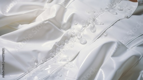 Closeup of a white baptismal gown, worn by the individual being baptized as a symbol of their new life in Christ.