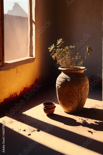 wabi sabi very sunny outside marked shadows architecture photography 8k trending on Architectural Digest trending on Archdaily summer vibe specks of sunlight Fashion photoshoot realistic plant  photo