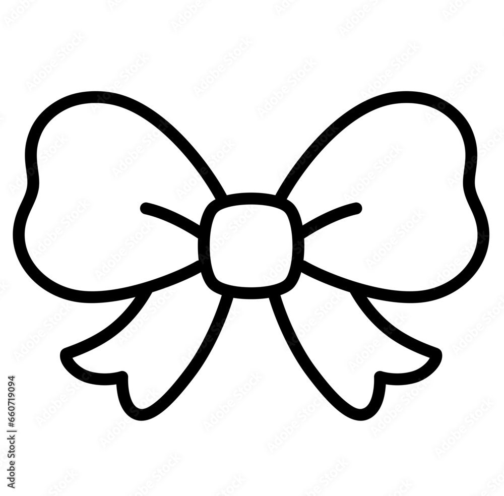 Cute Christmas ribbon bow outline cartoon doodle illustration Cute Christmas ribbon bow outline cartoon doodle illustration
