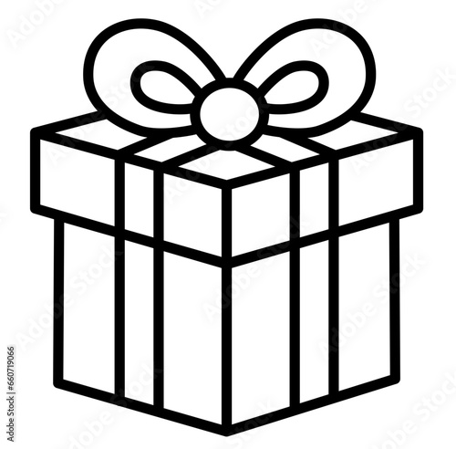 Cute Christmas present gift box with ribbon bow outline cartoon doodle illustration