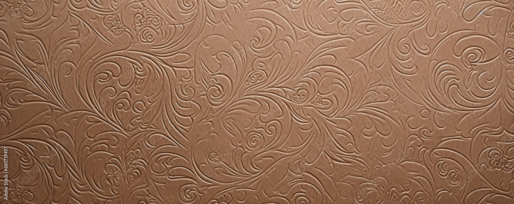 Closeup of embossed Kraft paper This texture features a raised design that adds depth and dimension to the paper. The pattern can vary from simple lines to intricate designs, giving the - obrazy, fototapety, plakaty 