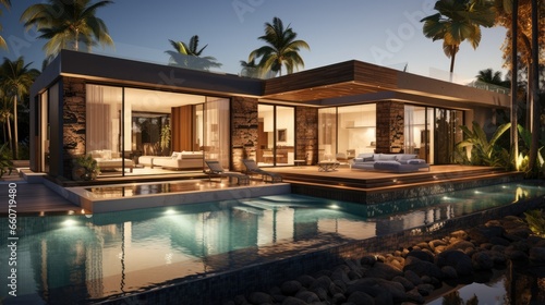 modern villa with open plan living area and private bedroom