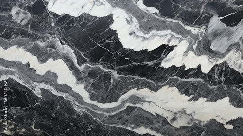 Texture of black marble with intricate s of white and grey swirls. The unique and unpredictable pattern creates a sense of movement within the texture.