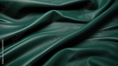 Closeup of pigskin leather, featuring a unique smooth and textured combination. The raised wrinkles and folds in the deep forest green leather give it a distinct look and enhance its soft