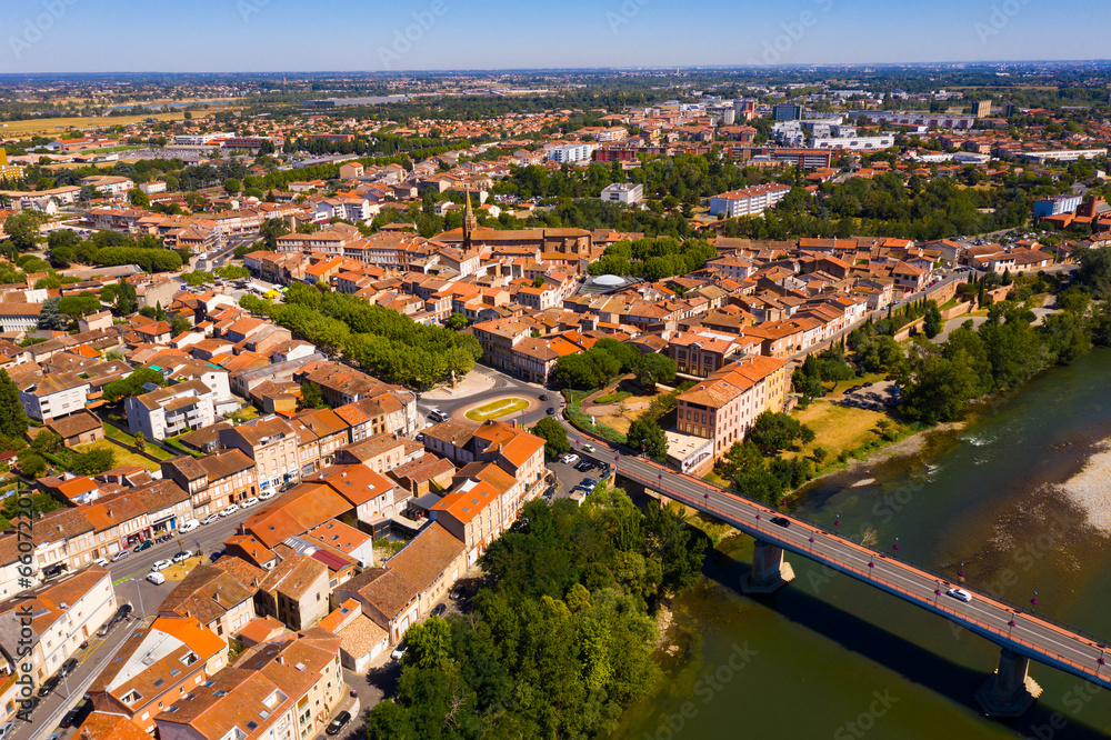 Aerial view of Muret city in Haute-Garonne, southwestern France
